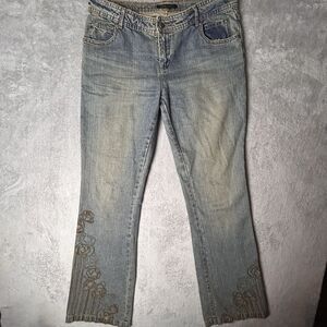 Womans Kenneth Cole Y2K Style Wide Leg Pants Size 6 Vintage Embroidered Light